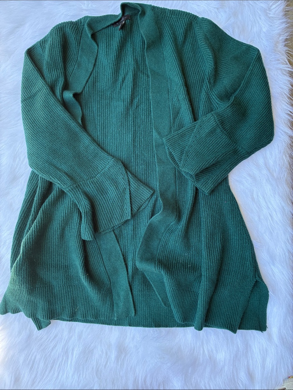 EUC Women’s H by Halston Heritage Deep Green Ribbed Open-Front Cardigan Size M